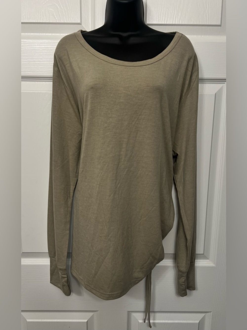 evy's tree Olive Scoop Neck Long Sleeve Top with Side Tie